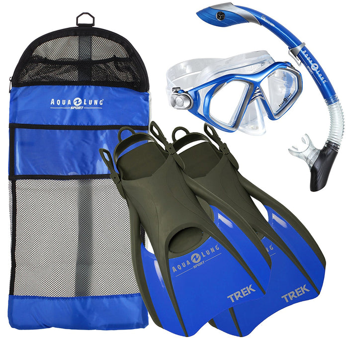 Aqua Lung Sport Admiral 2 LX Mask, Island Dry LX Snorkel, and Trek Fins Set