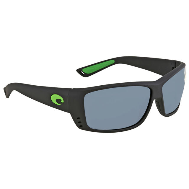 Costa Cat Cay Matte Black with Green Logo, Gray Silver Mirror 580P Sunglasses,Plastic