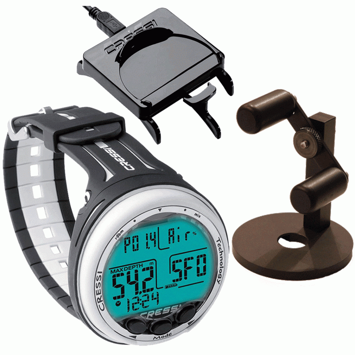 Cressi Giotto Dive Computer, Scuba Diving Instrument w/ Download Cable and Watch Stand or GupG Reg Bag